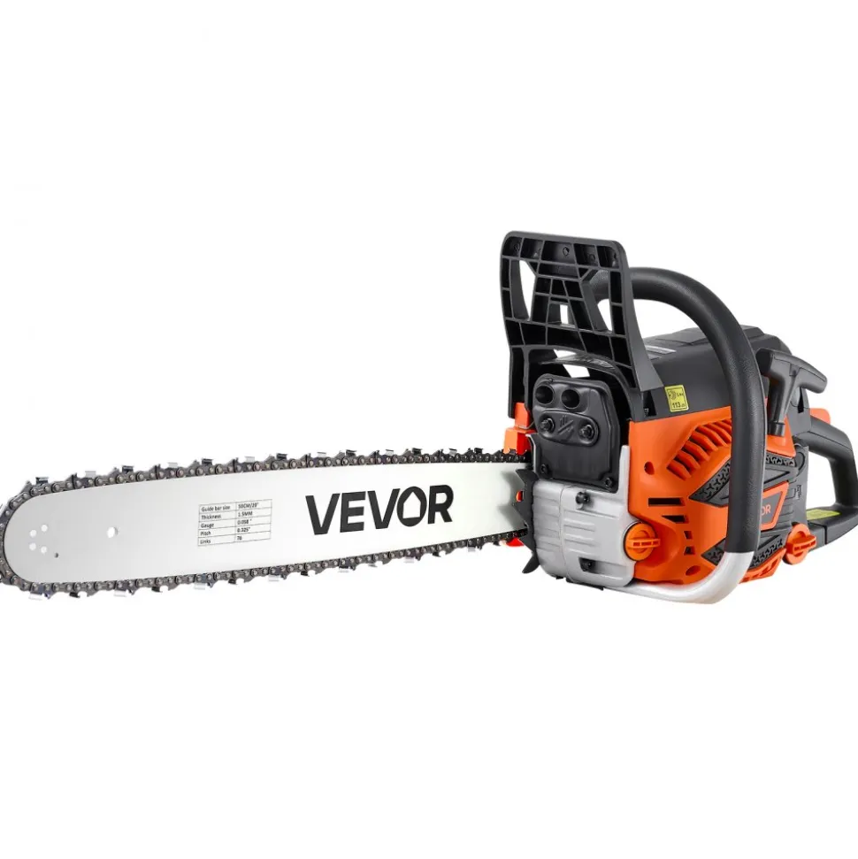 VEVOR Gas Powered Chainsaw 12 Inch 25.4CC 1HP 2 Stroke Engine Gas Chainsaw, for Wood Cutting, Tree Trimming & Land Clearing, Throttle-Synced Choke, Power Chain Saw with Non-Slip Handle & Dual Tanks