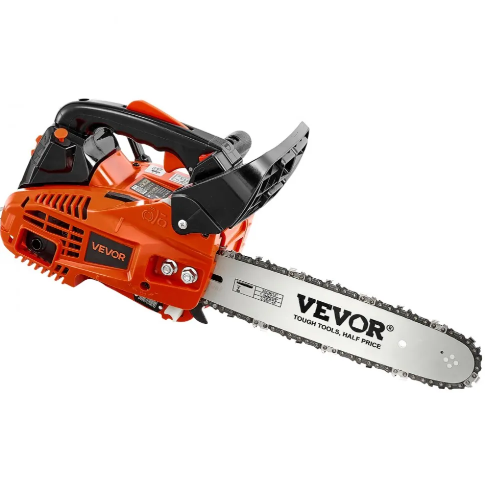 VEVOR Gas Powered Chainsaw 12 Inch 25.4CC 1HP 2 Stroke Engine Gas Chainsaw, for Wood Cutting, Tree Trimming & Land Clearing, Throttle-Synced Choke, Power Chain Saw with Non-Slip Handle & Dual Tanks