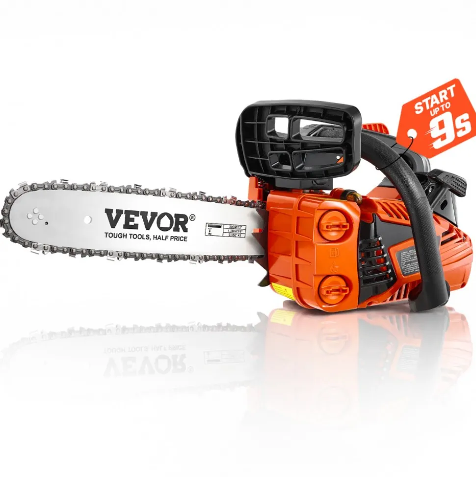 VEVOR Gas Powered Chainsaw 12 Inch 25.4CC 1HP 2 Stroke Engine Gas Chainsaw, for Wood Cutting, Tree Trimming & Land Clearing, Throttle-Synced Choke, Power Chain Saw with Non-Slip Handle & Dual Tanks