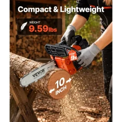 VEVOR Gas Powered Chainsaw 12 Inch 25.4CC 1HP 2 Stroke Engine Gas Chainsaw, for Wood Cutting, Tree Trimming & Land Clearing, Throttle-Synced Choke, Power Chain Saw with Non-Slip Handle & Dual Tanks