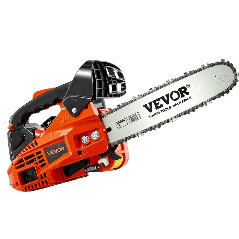 VEVOR Gas Powered Chainsaw 12 Inch 25.4CC 1HP 2 Stroke Engine Gas Chainsaw, for Wood Cutting, Tree Trimming & Land Clearing, Throttle-Synced Choke, Power Chain Saw with Non-Slip Handle & Dual Tanks