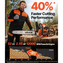 VEVOR Gas Powered Chainsaw 18 Inch 52CC 2.55HP 2 Stroke Engine Gas Chainsaw, for Wood Cutting, Tree Trimming & Land Clearing, Throttle-Synced Choke, Power Chain Saw with Non-Slip Handle & Dual Tanks