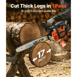 VEVOR Gas Powered Chainsaw 18 Inch 52CC 2.55HP 2 Stroke Engine Gas Chainsaw, for Wood Cutting, Tree Trimming & Land Clearing, Throttle-Synced Choke, Power Chain Saw with Non-Slip Handle & Dual Tanks