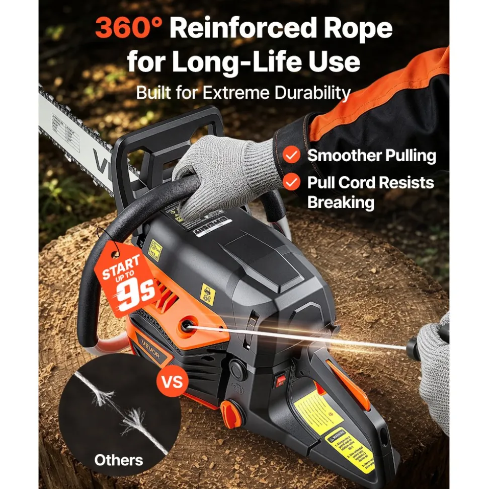 VEVOR Gas Powered Chainsaw 18 Inch 52CC 2.55HP 2 Stroke Engine Gas Chainsaw, for Wood Cutting, Tree Trimming & Land Clearing, Throttle-Synced Choke, Power Chain Saw with Non-Slip Handle & Dual Tanks