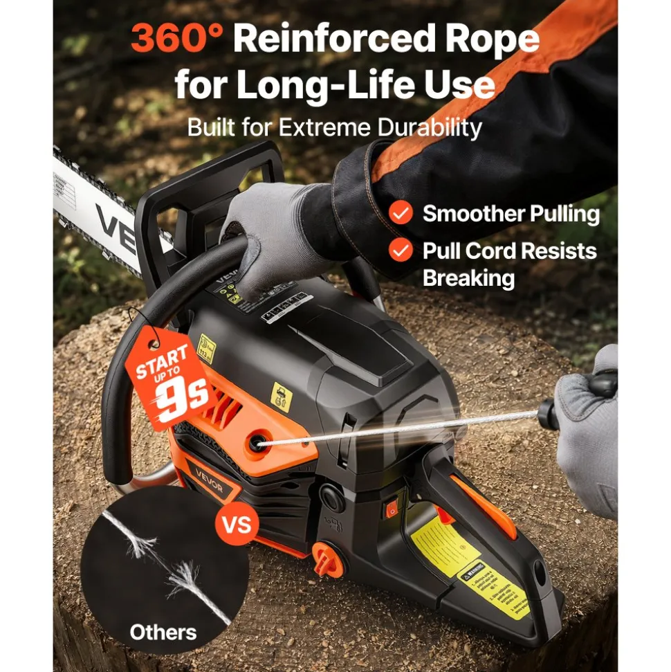 VEVOR Gas Powered Chainsaw 18 & 20 Inch 58CC 3.22HP 2 Stroke Engine Saw, for Wood Cutting, Tree Trimming & Land Clearing, Throttle-Synced Choke, Power Chain Saw with Non-Slip Handle & Dual Tanks