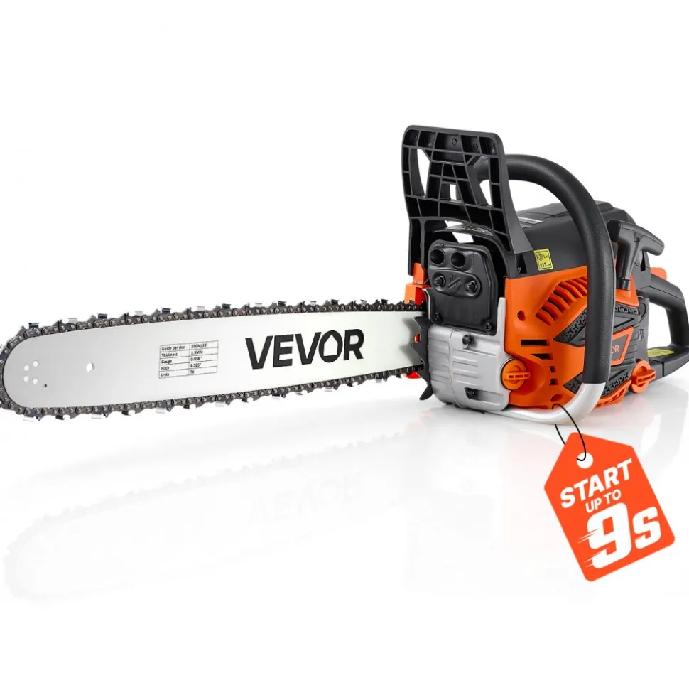 VEVOR Gas Powered Chainsaw 18 & 20 Inch 58CC 3.22HP 2 Stroke Engine Saw, for Wood Cutting, Tree Trimming & Land Clearing, Throttle-Synced Choke, Power Chain Saw with Non-Slip Handle & Dual Tanks