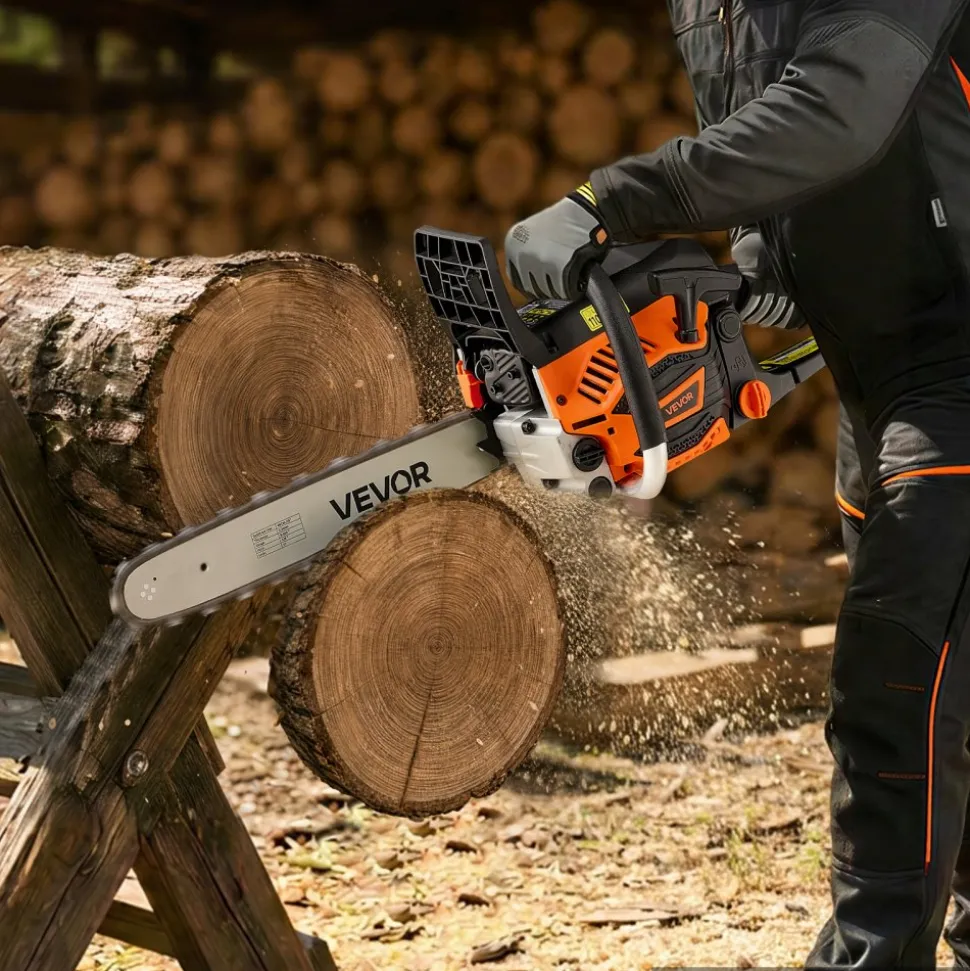 VEVOR Gas Powered Chainsaw 16 Inch 40CC 1.75HP 2 Stroke Engine Gas Chainsaw, for Wood Cutting, Tree Trimming & Land Clearing, Throttle-Synced Choke, Power Chain Saw with Non-Slip Handle & Dual Tanks