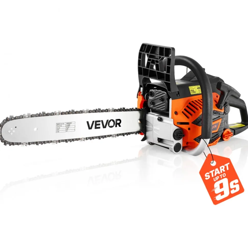 VEVOR Gas Powered Chainsaw 16 Inch 40CC 1.75HP 2 Stroke Engine Gas Chainsaw, for Wood Cutting, Tree Trimming & Land Clearing, Throttle-Synced Choke, Power Chain Saw with Non-Slip Handle & Dual Tanks