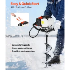 VEVOR Gas Powered Ice Auger, 52CC 2-Stroke Ice Fishing Augers with 8" Steel Drill Bit, Cold-Resistant & Portable Post Hole Digger, Precise and Fast Drilling Powerhead for Winter Fishing Rescue