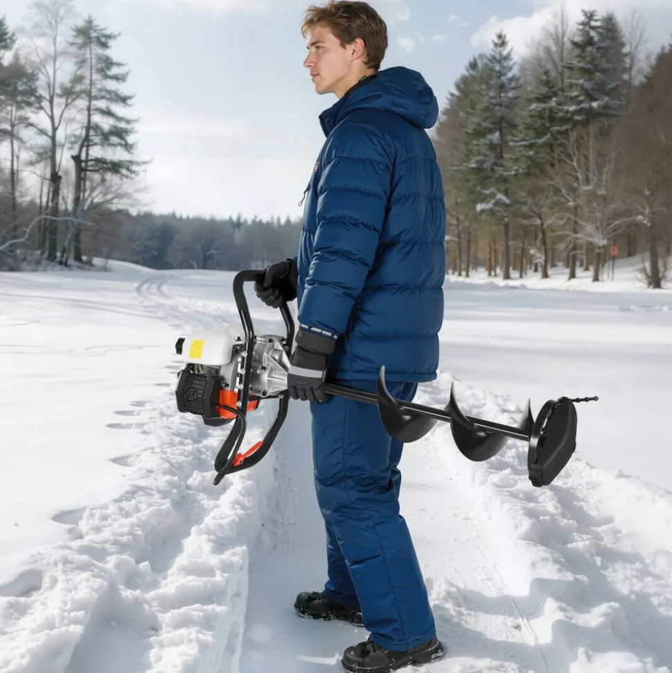 VEVOR Gas Powered Ice Auger, 52CC 2-Stroke Ice Fishing Augers with 8" Steel Drill Bit, Cold-Resistant & Portable Post Hole Digger, Precise and Fast Drilling Powerhead for Winter Fishing Rescue
