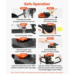 VEVOR Gas Powered Ice Auger, 52CC 2-Stroke Ice Fishing Augers with 8