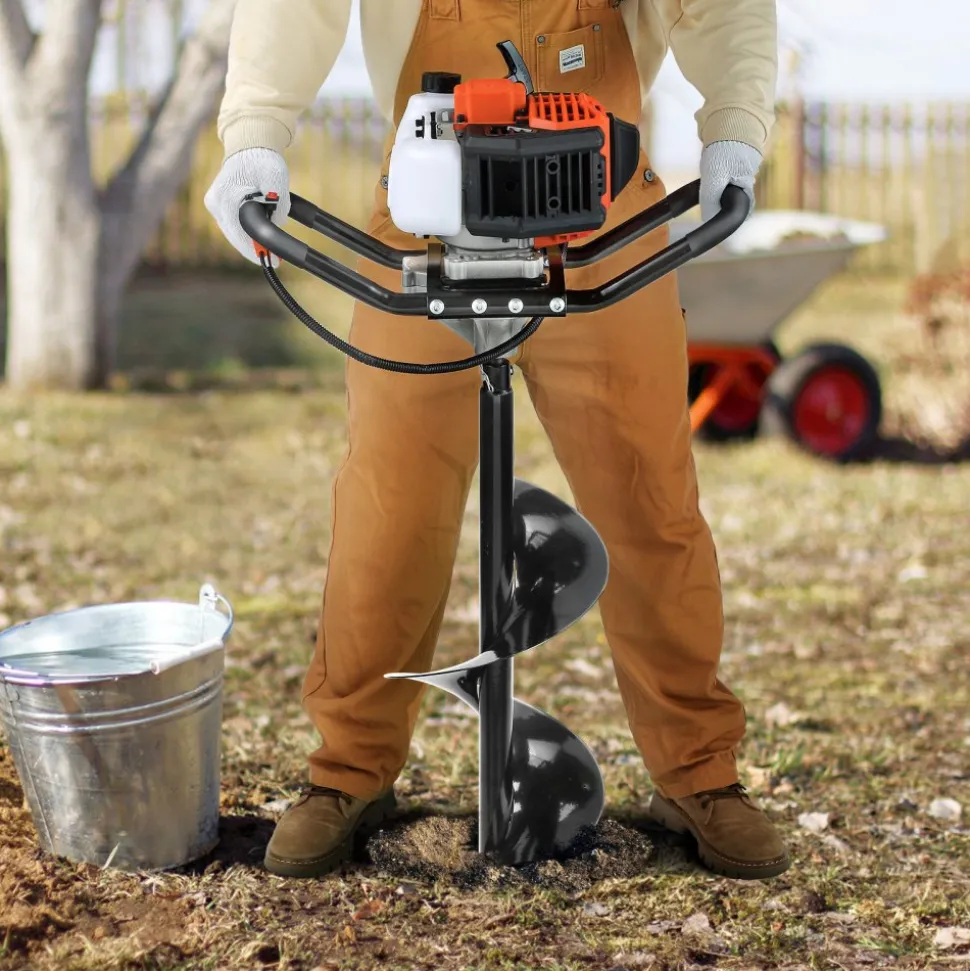 VEVOR Gas Powered Post Hole Digger, 52cc Post Hole Auger with 6" & 10" Bits, 3 Extension Rods, 1450W Heavy-Duty Earth Auger for Fence Posts, Deck / Pergola Posts, Plant / Tree Planting, EPA Listed