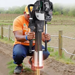 VEVOR Gas Powered T Post Driver, 37.7cc 4-Stroke Engine Efficient Post Pounder with 3 Piling Sleeves, Vibration-Reducing Handle, Heavy Duty Fence Pile Driver for Farm, Orchard, Road Work, Landscaping