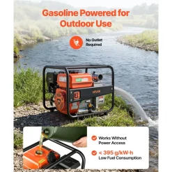 VEVOR Gas Powered Water Pump, 2 in, 132 GPM 6.5HP Semi Trash Water Transfer Pump Portable, Gasoline Engine with 25 ft Discharge Hose, Heavy Duty Frame, Cast Iron Impeller, for Irrigation, Ponds, Pools