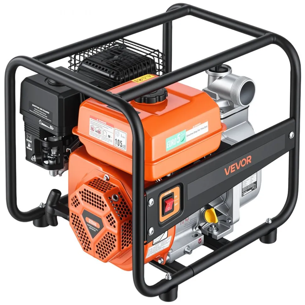 VEVOR Gas Powered Water Pump, 2 in, 132 GPM 6.5HP Semi Trash Water Transfer Pump Portable, Gasoline Engine with 25 ft Discharge Hose, Heavy Duty Frame, Cast Iron Impeller, for Irrigation, Ponds, Pools