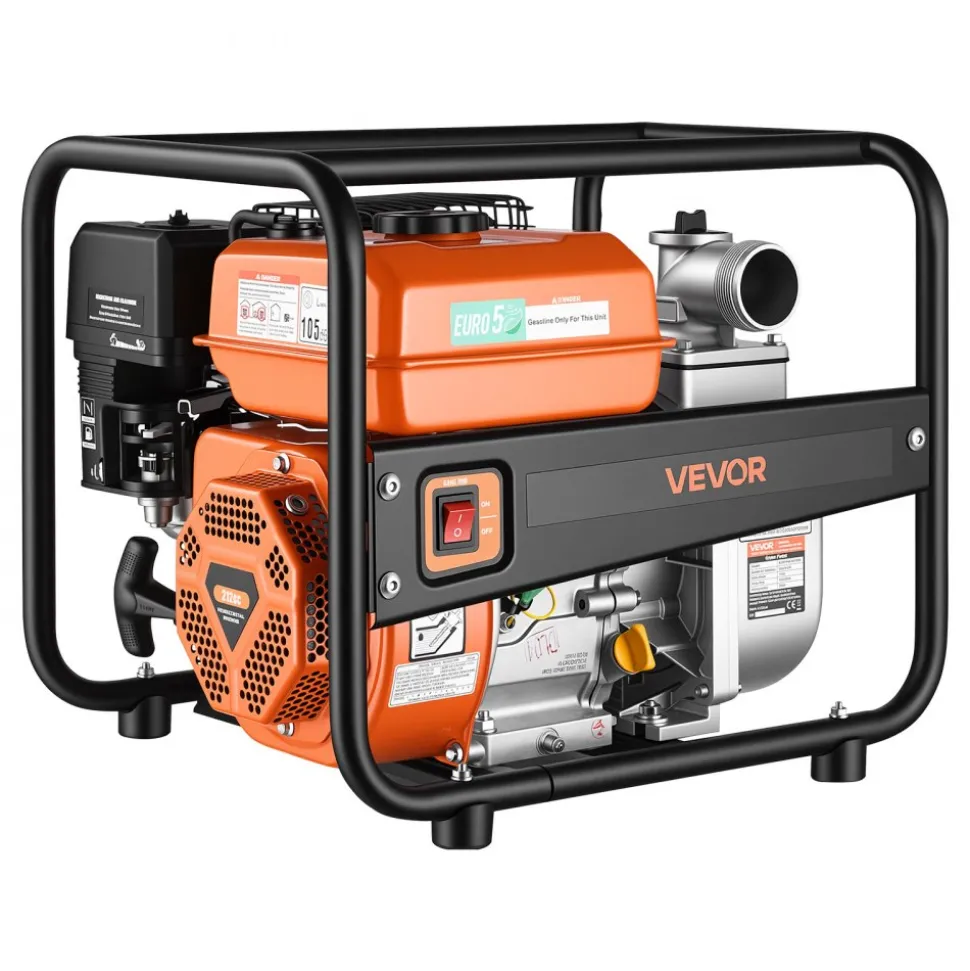 VEVOR Gas Powered Water Pump, 2 in, 132 GPM 6.5HP Semi Trash Water Transfer Pump Portable, Gasoline Engine with 25 ft Discharge Hose, Heavy Duty Frame, Cast Iron Impeller, for Irrigation, Ponds, Pools
