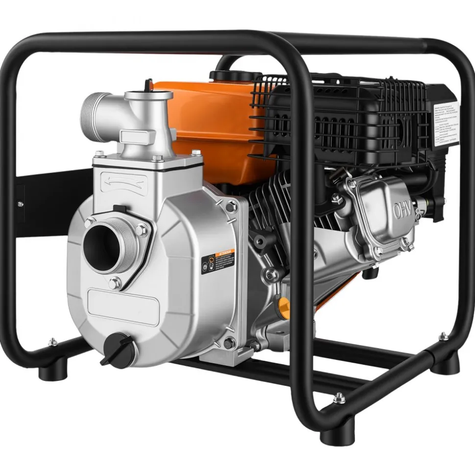VEVOR Gas Powered Water Pump, 2 in, 132 GPM 6.5HP Semi Trash Water Transfer Pump Portable, Gasoline Engine with 25 ft Discharge Hose, Heavy Duty Frame, Cast Iron Impeller, for Irrigation, Ponds, Pools