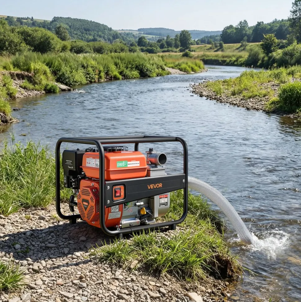 VEVOR Gas Powered Water Pump, 2 in, 132 GPM 6.5HP Semi Trash Water Transfer Pump Portable, Gasoline Engine with 25 ft Discharge Hose, Heavy Duty Frame, Cast Iron Impeller, for Irrigation, Ponds, Pools