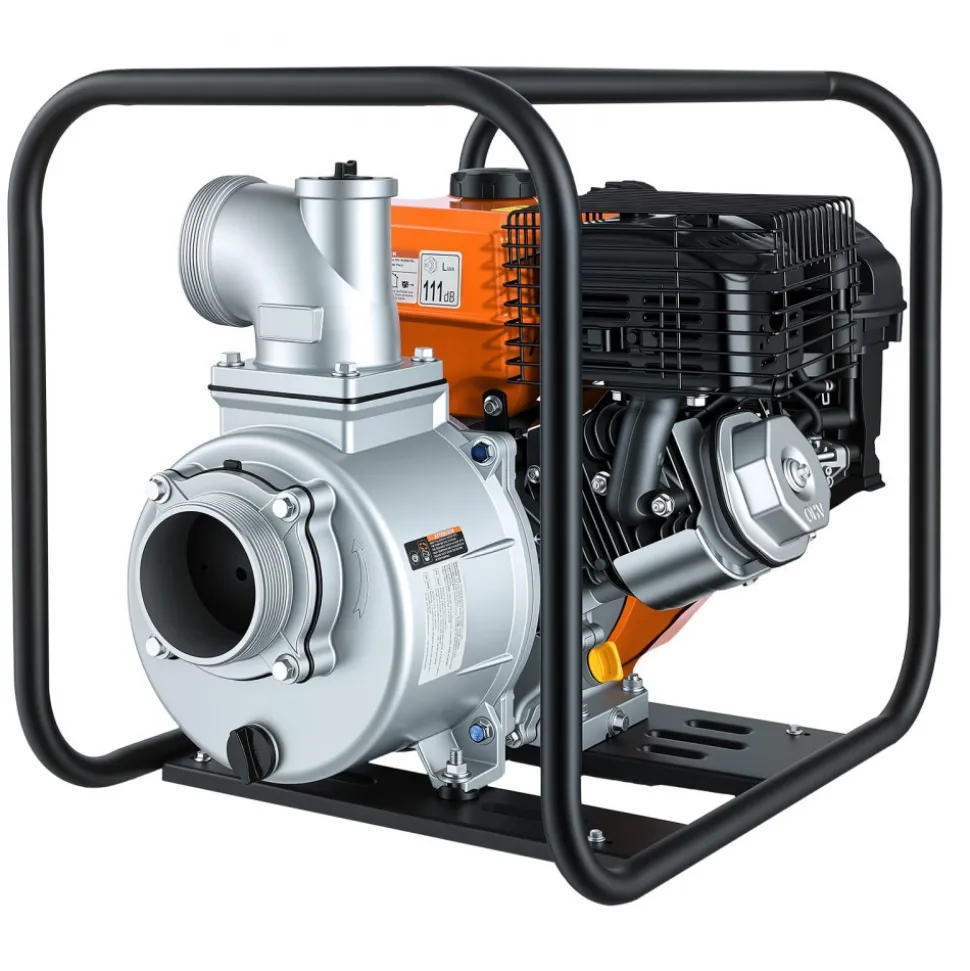 VEVOR Gas Powered Water Pump, 4 in, 422 GPM 8.3HP Semi Trash Water Transfer Pump Portable, Gasoline Engine with 25 ft Discharge Hose, Heavy Duty Frame, Cast Iron Impeller, for Irrigation, Ponds, Pools