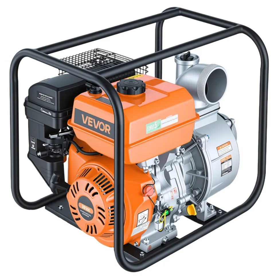 VEVOR Gas Powered Water Pump, 4 in, 422 GPM 8.3HP Semi Trash Water Transfer Pump Portable, Gasoline Engine with 25 ft Discharge Hose, Heavy Duty Frame, Cast Iron Impeller, for Irrigation, Ponds, Pools