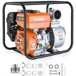 VEVOR Gas Powered Water Pump, 4 in, 422 GPM 8.3HP Semi Trash Water Transfer Pump Portable, Gasoline Engine with 25 ft Discharge Hose, Heavy Duty Frame, Cast Iron Impeller, for Irrigation, Ponds, Pools