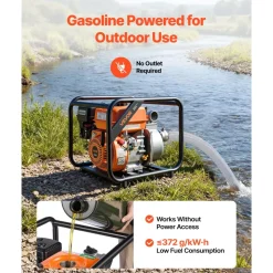 VEVOR Gas Powered Water Pump, 2 in, 132 GPM 7HP Semi Trash Water Transfer Pump Portable, Gasoline Engine with 25 ft Discharge Hose, Heavy Duty Frame, Cast Iron Impeller, for Irrigation, Ponds, Pools