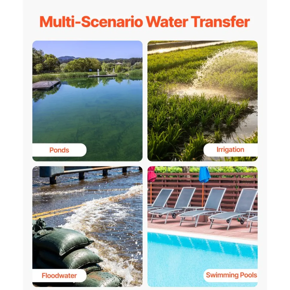 VEVOR Gas Powered Water Pump, 2 in, 132 GPM 7HP Semi Trash Water Transfer Pump Portable, Gasoline Engine with 25 ft Discharge Hose, Heavy Duty Frame, Cast Iron Impeller, for Irrigation, Ponds, Pools