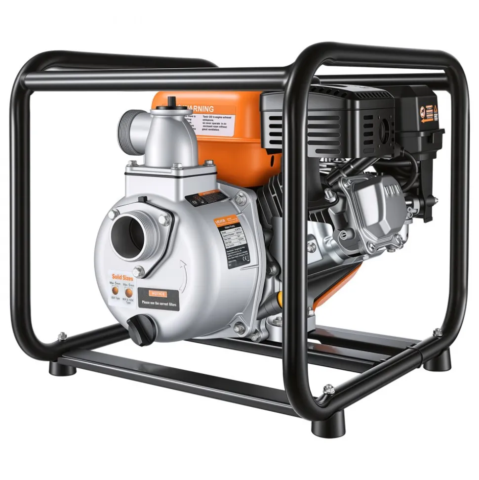 VEVOR Gas Powered Water Pump, 2 in, 132 GPM 7HP Semi Trash Water Transfer Pump Portable, Gasoline Engine with 25 ft Discharge Hose, Heavy Duty Frame, Cast Iron Impeller, for Irrigation, Ponds, Pools