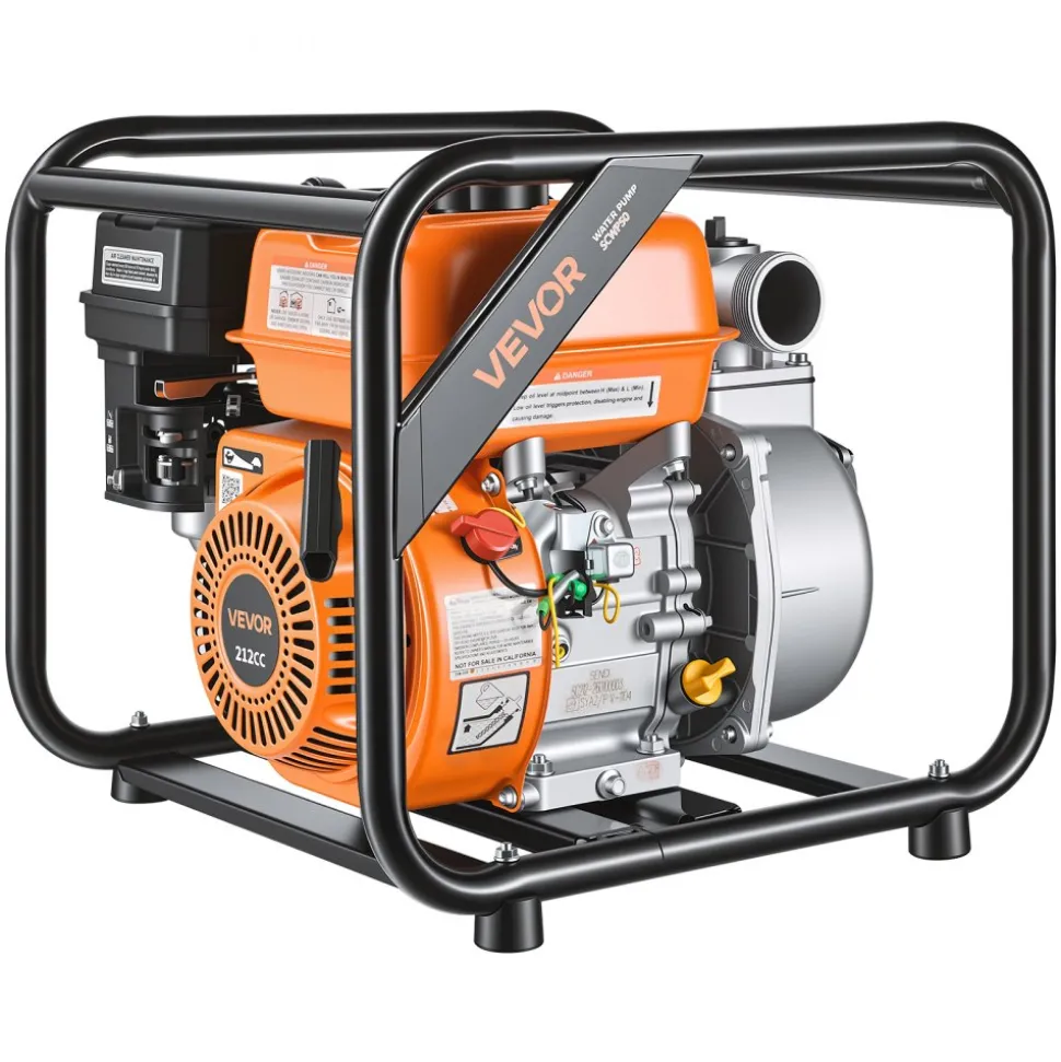 VEVOR Gas Powered Water Pump, 2 in, 132 GPM 7HP Semi Trash Water Transfer Pump Portable, Gasoline Engine with 25 ft Discharge Hose, Heavy Duty Frame, Cast Iron Impeller, for Irrigation, Ponds, Pools