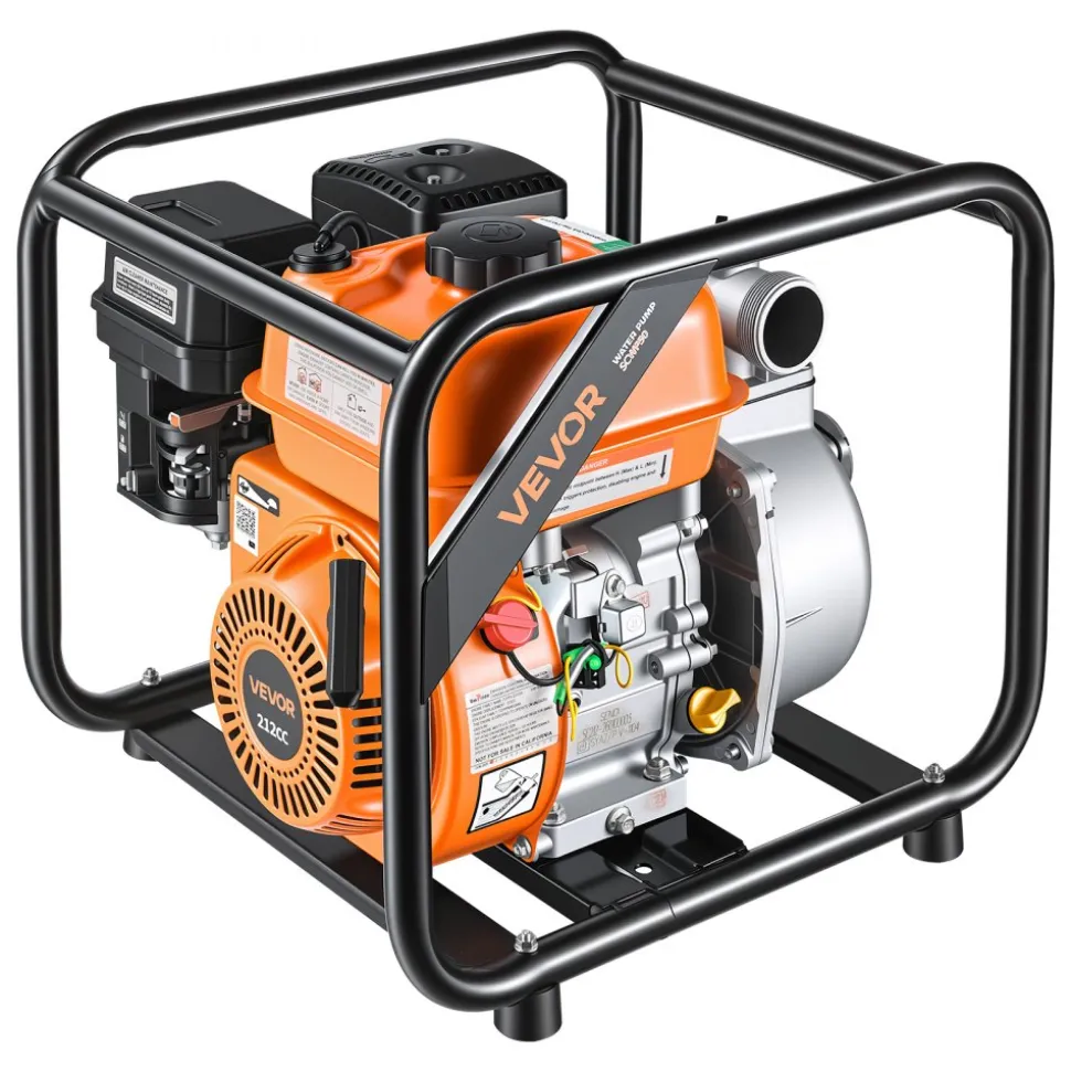 VEVOR Gas Powered Water Pump, 2 in, 132 GPM 7HP Semi Trash Water Transfer Pump Portable, Gasoline Engine with 25 ft Discharge Hose, Heavy Duty Frame, Cast Iron Impeller, for Irrigation, Ponds, Pools