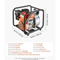VEVOR Gas Powered Water Pump, 3 in, 242 GPM 7HP Semi Trash Water Transfer Pump Portable, Gasoline Engine with 25 ft Discharge Hose, Heavy Duty Frame, Cast Iron Impeller, for Irrigation, Ponds, Pools
