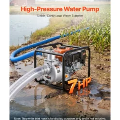 VEVOR Gas Powered Water Pump, 3 in, 242 GPM 7HP Semi Trash Water Transfer Pump Portable, Gasoline Engine with 25 ft Discharge Hose, Heavy Duty Frame, Cast Iron Impeller, for Irrigation, Ponds, Pools