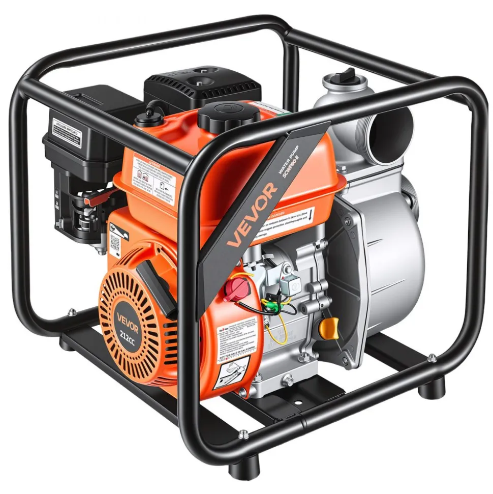 VEVOR Gas Powered Water Pump, 3 in, 242 GPM 7HP Semi Trash Water Transfer Pump Portable, Gasoline Engine with 25 ft Discharge Hose, Heavy Duty Frame, Cast Iron Impeller, for Irrigation, Ponds, Pools