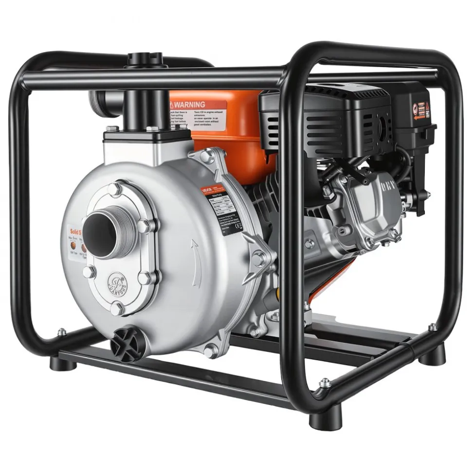 VEVOR Gas Powered Water Pump, 2 in, 128 GPM 6HP Semi Trash Water Transfer Pump Portable, Gasoline Engine with 25 ft Discharge Hose, Heavy Duty Frame, Cast Iron Impeller, for Irrigation, Ponds, Pools