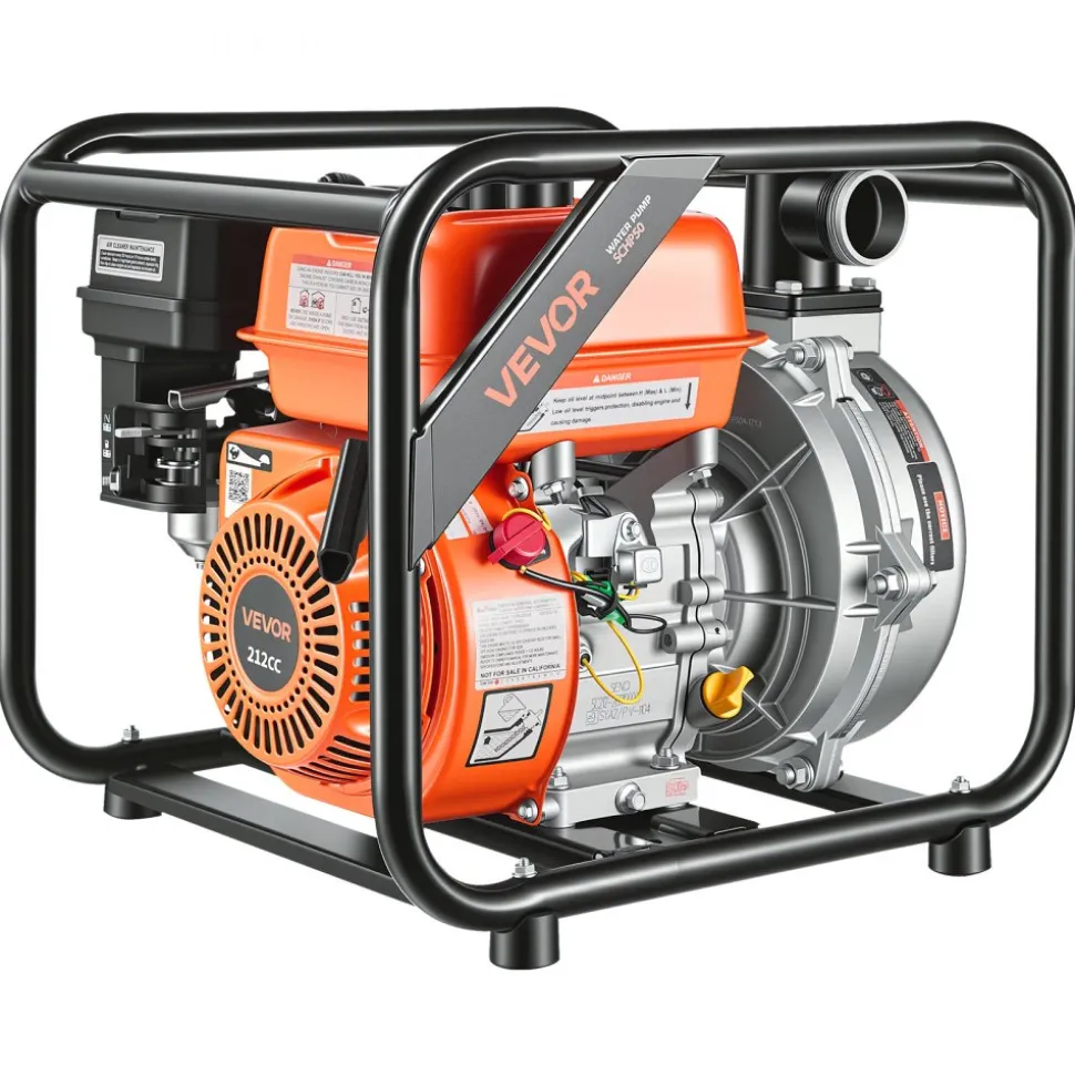 VEVOR Gas Powered Water Pump, 2 in, 128 GPM 6HP Semi Trash Water Transfer Pump Portable, Gasoline Engine with 25 ft Discharge Hose, Heavy Duty Frame, Cast Iron Impeller, for Irrigation, Ponds, Pools