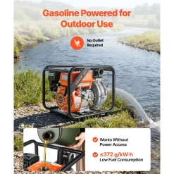 VEVOR Gas Powered Water Pump, 2 in, 128 GPM 6HP Semi Trash Water Transfer Pump Portable, Gasoline Engine with 25 ft Discharge Hose, Heavy Duty Frame, Cast Iron Impeller, for Irrigation, Ponds, Pools