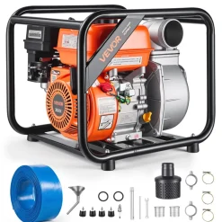 VEVOR Gas Powered Water Pump, 3 in, 264 GPM 7HP Semi Trash Water Transfer Pump Portable, Gasoline Engine with 25 ft Discharge Hose, Heavy Duty Frame, Cast Iron Impeller, for Irrigation, Ponds, Pools