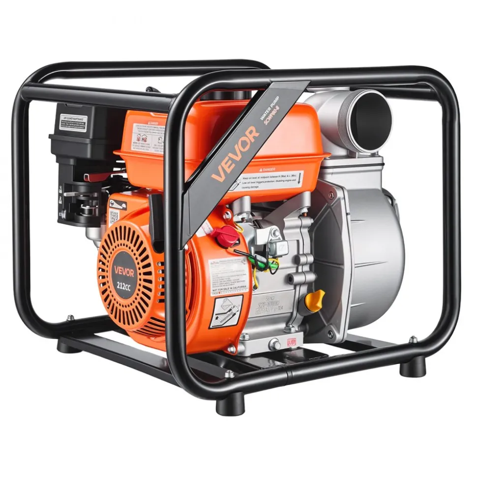 VEVOR Gas Powered Water Pump, 3 in, 264 GPM 7HP Semi Trash Water Transfer Pump Portable, Gasoline Engine with 25 ft Discharge Hose, Heavy Duty Frame, Cast Iron Impeller, for Irrigation, Ponds, Pools