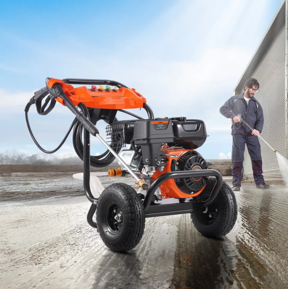 VEVOR Gas Pressure Washer, 3500 PSI 2.6 GPM, Gas Powered Pressure Washer with Aluminum Pump, Spray Gun and Extension Wand, 5 Nozzle Set, for Cars, Fences, Homes, Driveways, Patios, Furniture, Horizontal