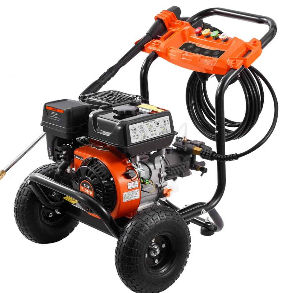 VEVOR Gas Pressure Washer, 3500 PSI 2.6 GPM, Gas Powered Pressure Washer with Aluminum Pump, Spray Gun and Extension Wand, 5 Nozzle Set, for Cars, Fences, Homes, Driveways, Patios, Furniture, Horizontal