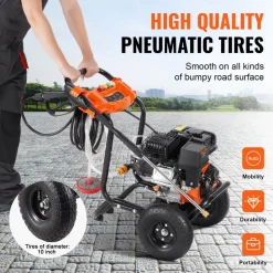 VEVOR Gas Pressure Washer, 3500 PSI 2.6 GPM, Gas Powered Pressure Washer with Aluminum Pump, Spray Gun and Extension Wand, 5 Nozzle Set, for Cars, Fences, Homes, Driveways, Patios, Furniture, Horizontal