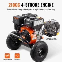 VEVOR Gas Pressure Washer, 3500 PSI 2.6 GPM, Gas Powered Pressure Washer with Aluminum Pump, Spray Gun and Extension Wand, 5 Nozzle Set, for Cars, Fences, Homes, Driveways, Patios, Furniture, Horizontal