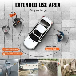 VEVOR Gas Pressure Washer, 3500 PSI 2.6 GPM, Gas Powered Pressure Washer with Aluminum Pump, Spray Gun and Extension Wand, 5 Nozzle Set, for Cars, Fences, Homes, Driveways, Patios, Furniture, Horizontal