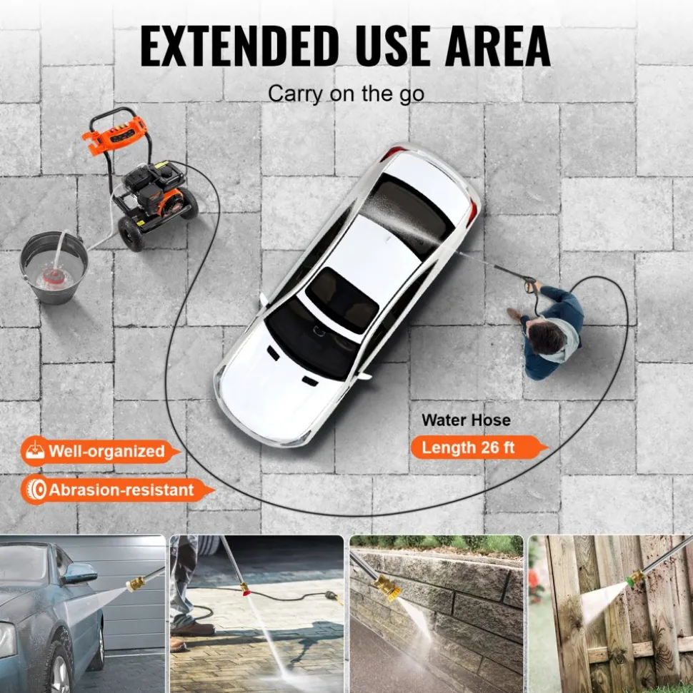 VEVOR Gas Pressure Washer, 3500 PSI 2.6 GPM, Gas Powered Pressure Washer with Aluminum Pump, Spray Gun and Extension Wand, 5 Nozzle Set, for Cars, Fences, Homes, Driveways, Patios, Furniture, Horizontal