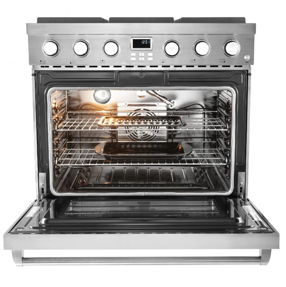 VEVOR Gas Range Oven, 35.9 Inches Width, Freestanding Stainless Steel Stove and Oven with 6 Sealed Cooktop Burners, Easy Reach Racks, Halogen Light, 6.0 Cu. Ft. Capacity, for Apartment, Home, Kitchen