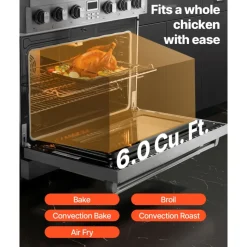 VEVOR Gas Range Oven, 35.9 Inches Width, Freestanding Stainless Steel Stove and Oven with 6 Sealed Cooktop Burners, Easy Reach Racks, Halogen Light, 6.0 Cu. Ft. Capacity, for Apartment, Home, Kitchen