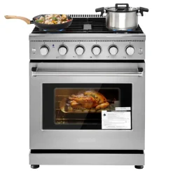 VEVOR Gas Range Oven, 30 Inches Width, Freestanding Stainless Steel Stove and Oven with 5 Sealed Cooktop Burners, Easy Reach Racks, 4.8 Cu. Ft. Capacity, for Apartment, Home, Kitchen