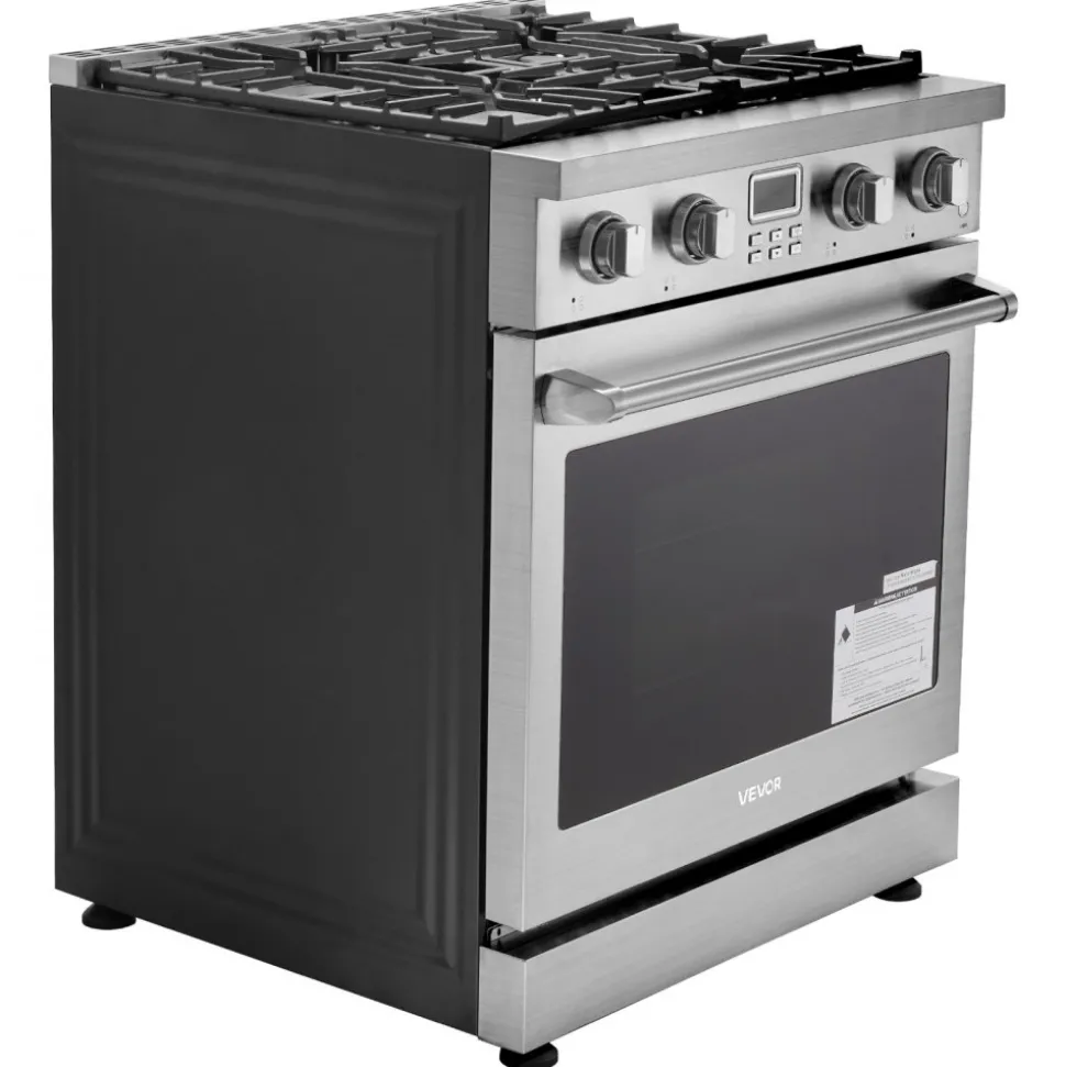 VEVOR Gas Range Oven, 29.9 Inches Width, Freestanding Stainless Steel Stove and Oven with 4 Sealed Cooktop Burners, Easy Reach Racks, Halogen Light, 4.8 Cu. Ft. Capacity, for Apartment, Home, Kitchen