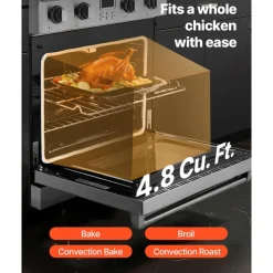VEVOR Gas Range Oven, 29.9 Inches Width, Freestanding Stainless Steel Stove and Oven with 4 Sealed Cooktop Burners, Easy Reach Racks, Halogen Light, 4.8 Cu. Ft. Capacity, for Apartment, Home, Kitchen