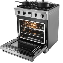 VEVOR Gas Range Oven, 29.9 Inches Width, Freestanding Stainless Steel Stove and Oven with 4 Sealed Cooktop Burners, Easy Reach Racks, Halogen Light, 4.8 Cu. Ft. Capacity, for Apartment, Home, Kitchen